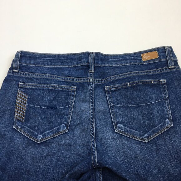 PAIGE Logo Hardware Medium Wash JIMMY JIMMY Raw Edge Hem Cut Offs Denim Shorts - Picture 9 of 11